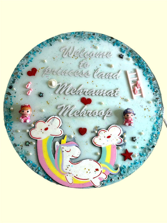 Custom Unicorn Rainbow Resin Name Plate for Kids Room